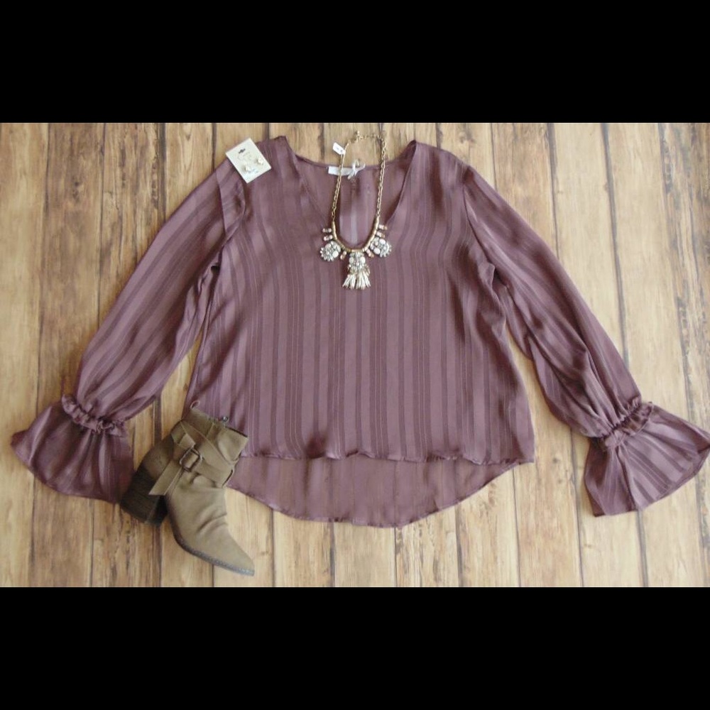 Super Feminine Semi Sheer Top With Flared Sleeves